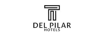 Un logo en blanco y negro para los Hoteles del Pilar