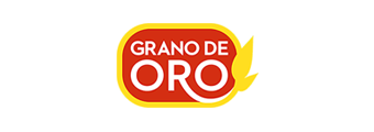Un logo rojo y amarillo para Grano de Oro.