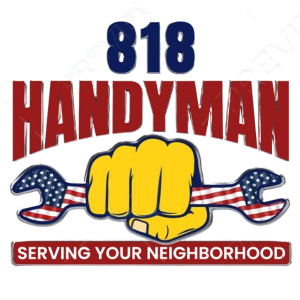 818 Handyman logo with a yellow fist holding an American flag and "Serving Your Neighborhood" text