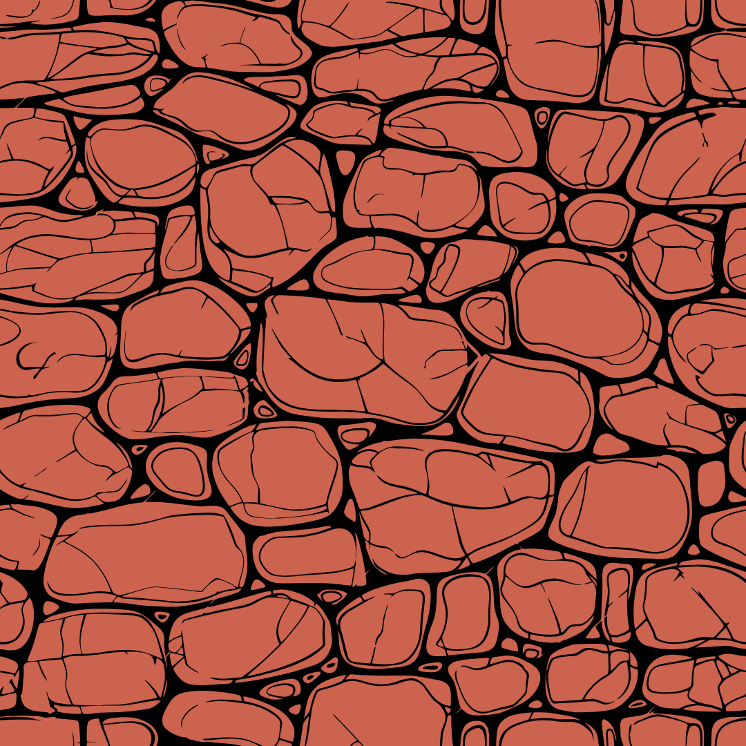 A seamless pattern of red rocks on a black background