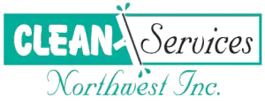 Logo for Clean Services Northwest Inc. featuring text on a split-color background with stylized accents.