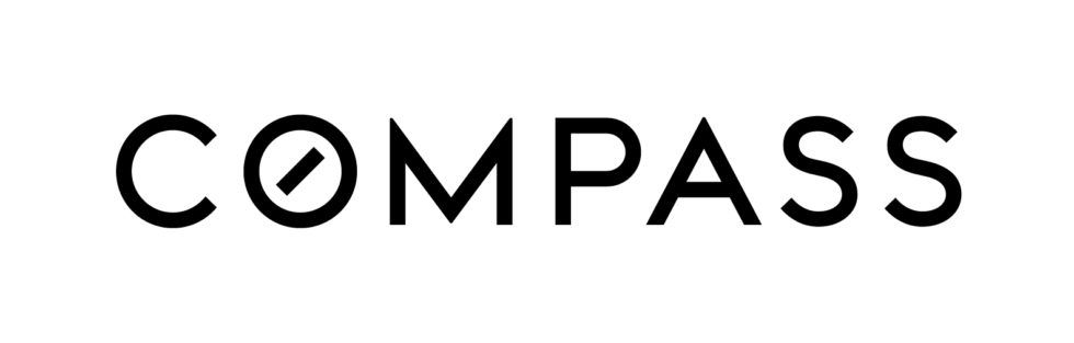 The word compass is written in black on a white background.