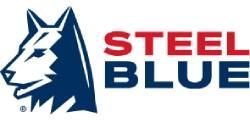 Steel Blue logo with a stylized blue wolf head and red and blue text