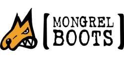 Mongrel Boots logo with a stylized orange dog head and black text on a white background
