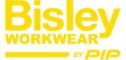 Bisley Workwear logo in yellow and white with “by PIP” branding
