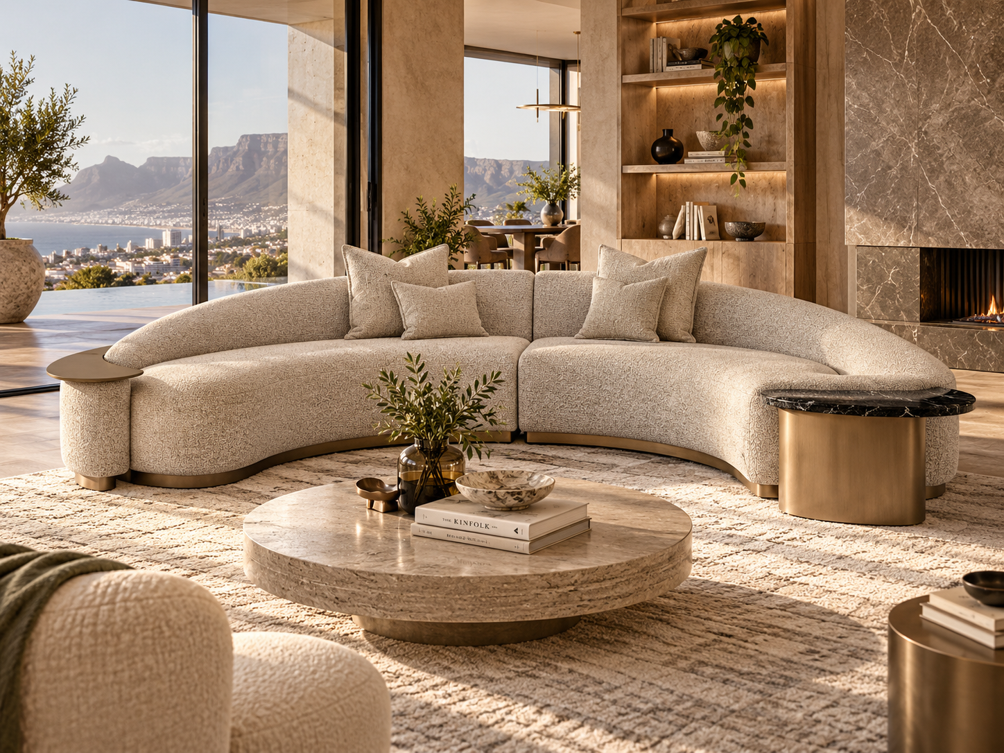 Curved lounge sofa styled in a contemporary South African home