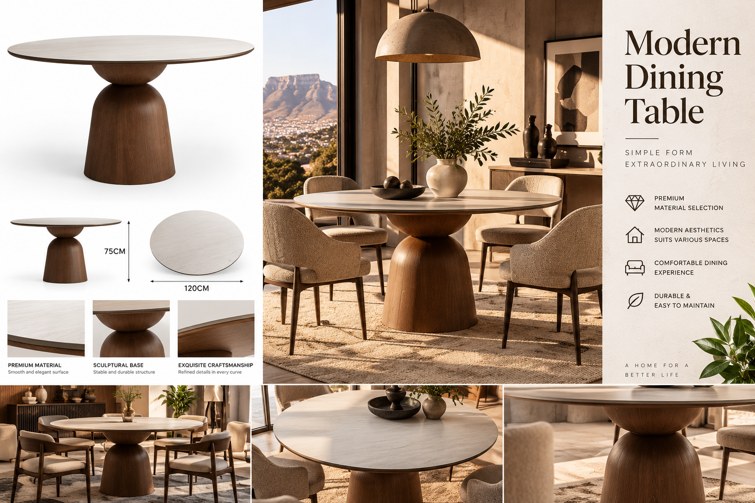 Sculptural round dining table