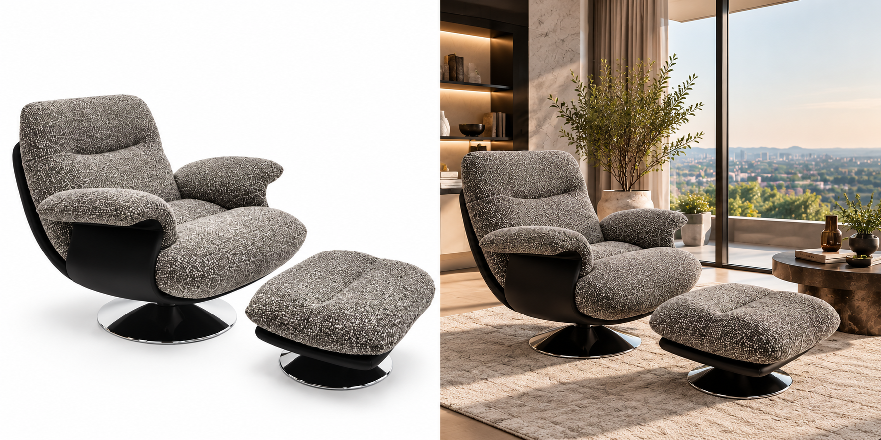 Swivel lounge chair & ottoman