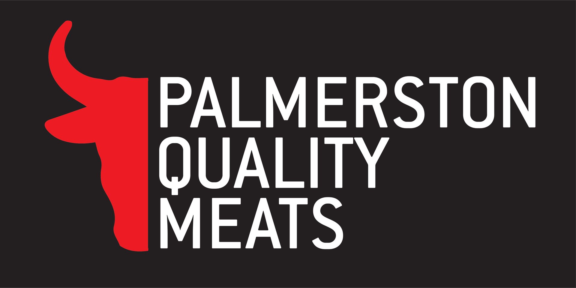 Palmerston Quality Meats logo with red bull silhouette and white text on a black background