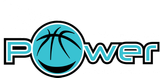 &ldquo;Power&rdquo; logo with a turquoise basketball forming the &ldquo;o&rdquo; and black outlined text