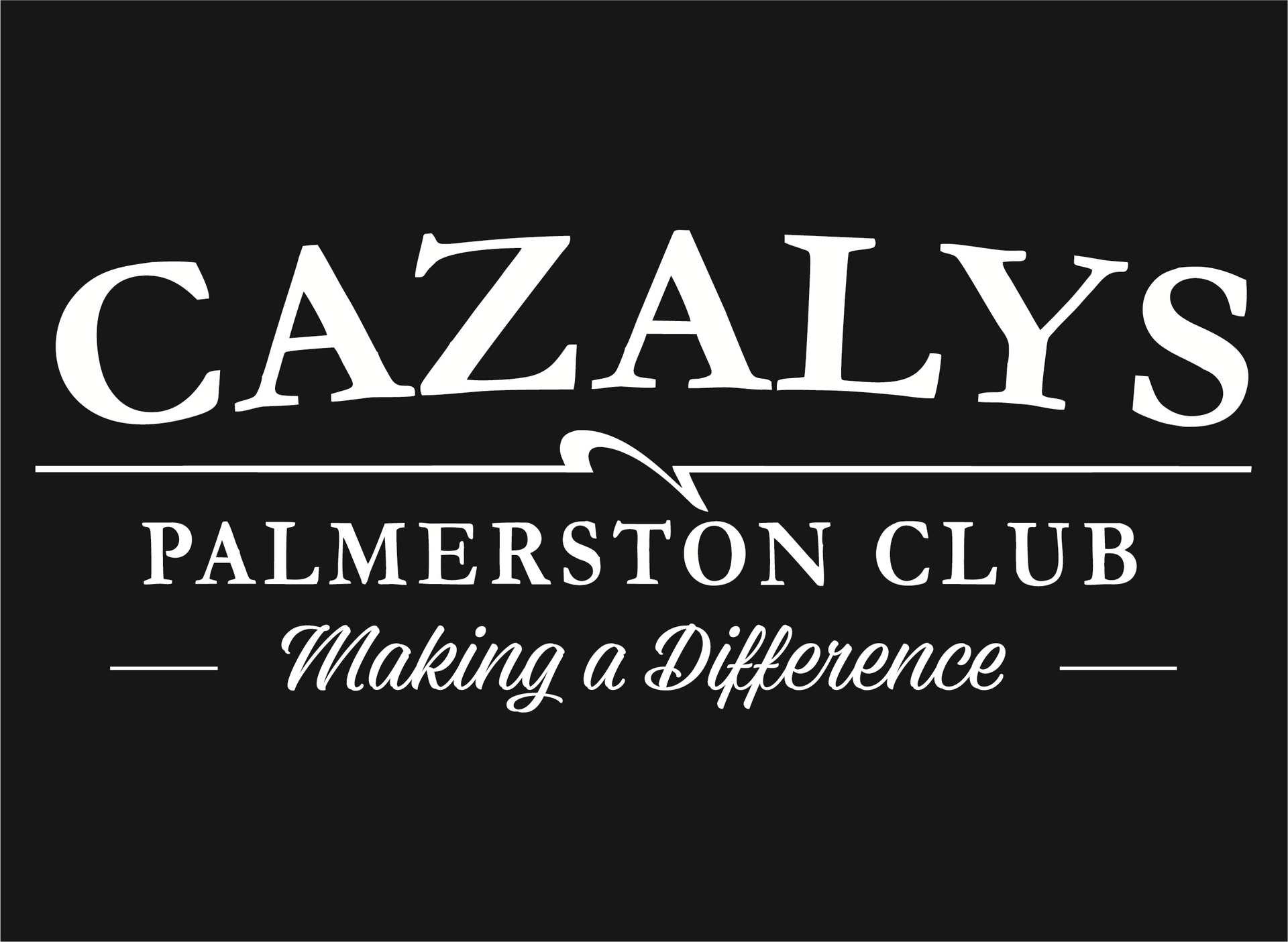 Cazaly’s Palmerston Club logo in white on a black background with the tagline “Making a Difference”