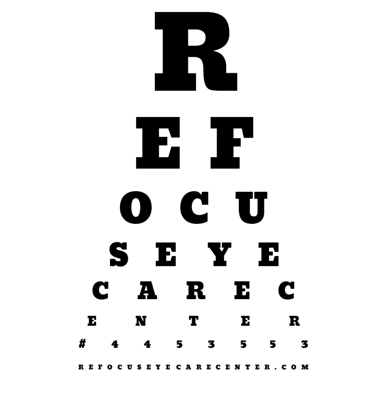 A black and white eye chart with the letter r at the top