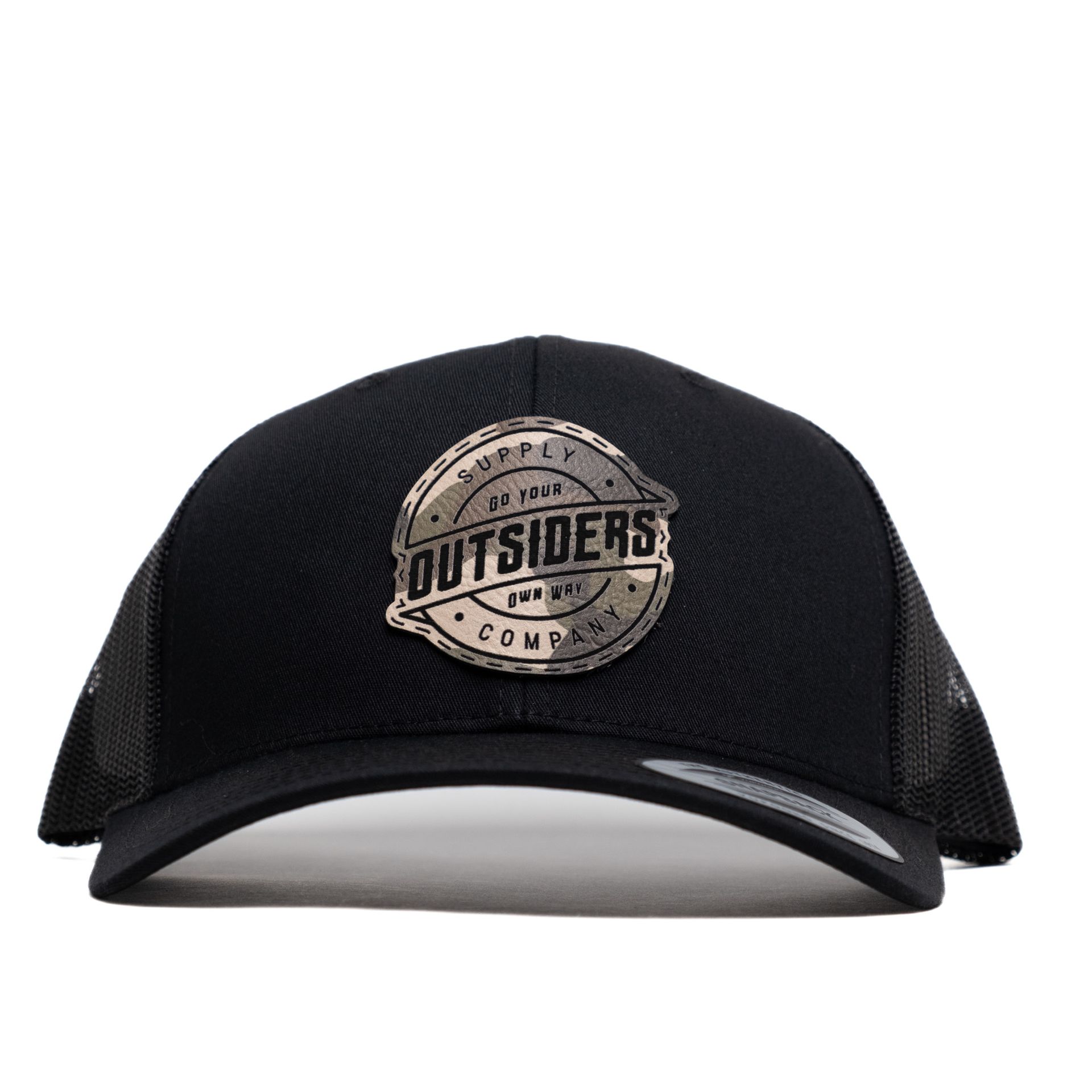 A black hat with a patch that says outsiders on it