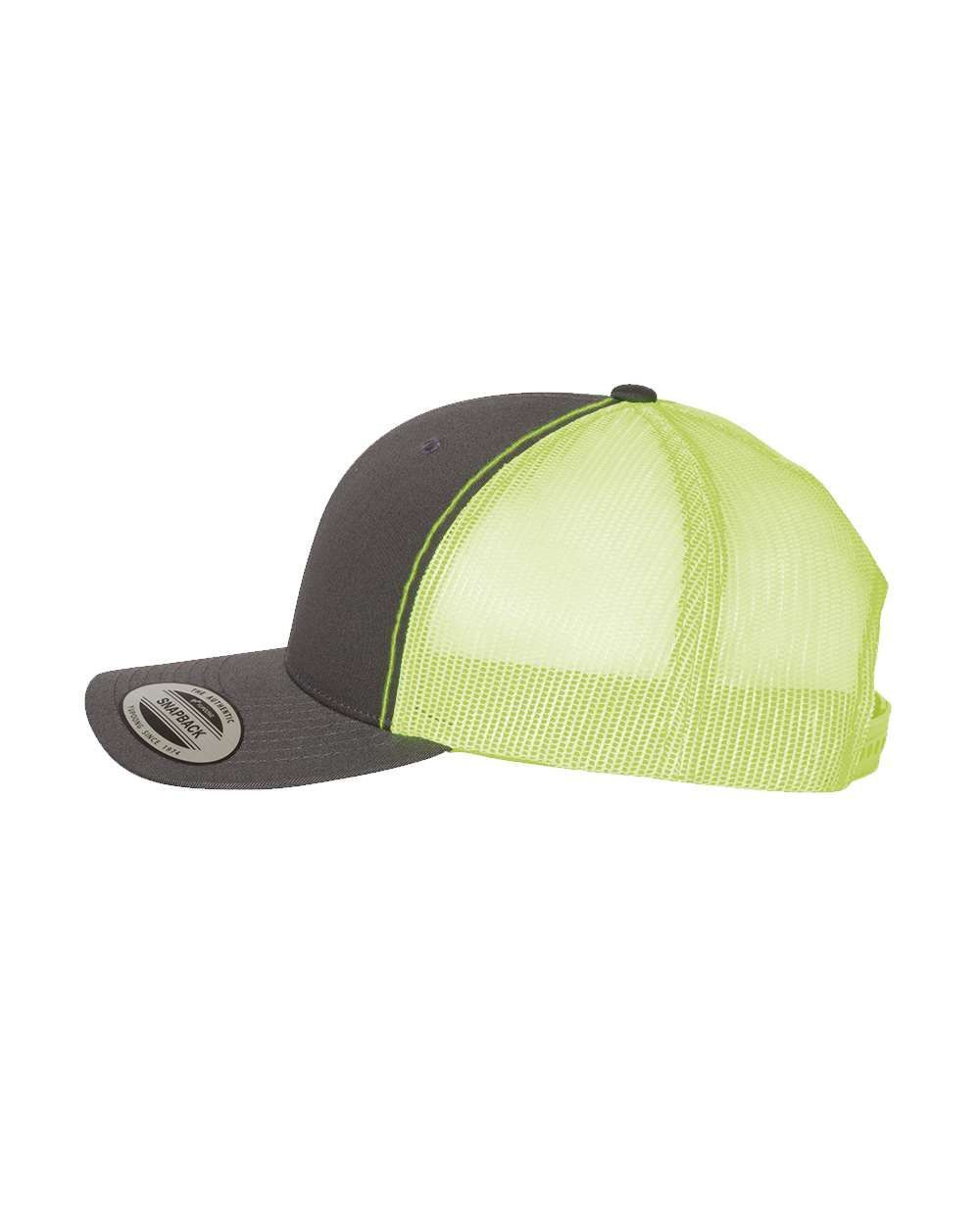 A black and yellow trucker hat on a white background.
