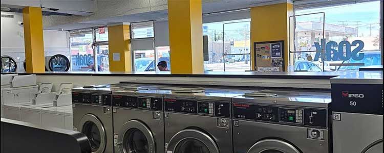 Inside of Soak Laundry North Hollywood, California laundromat location - featuring the latest washer and dryer machines.