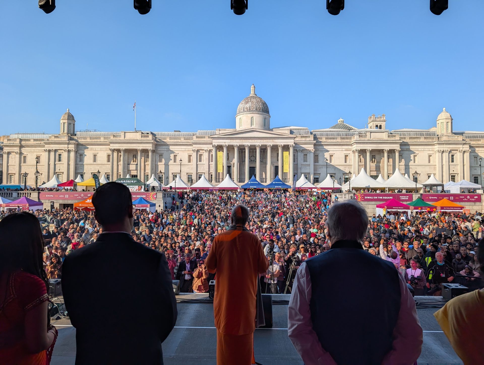 Crowds in Trafalgar Square viewed from the main stage at Diwali on the Square