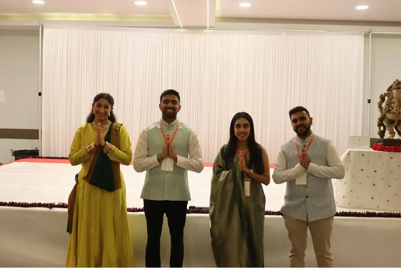 The NHSF (UK) chair team for Diwali in London 2026, hands pressed in namaste