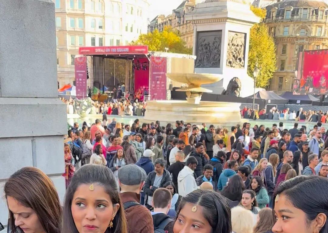 The crowd and the main stage seen from the steps