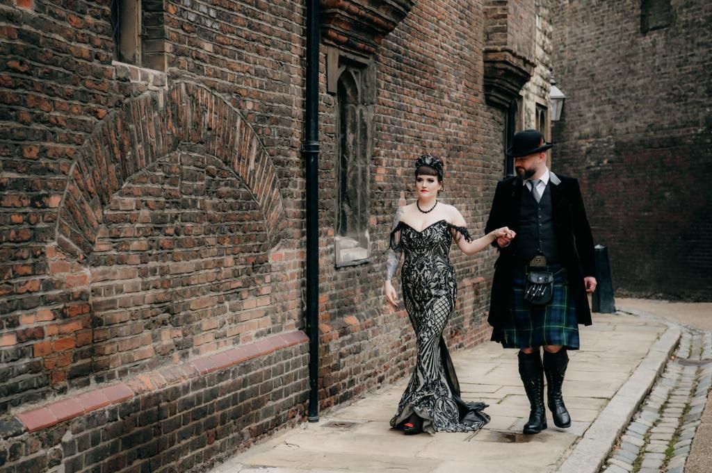 Statement Red and Gold Venetian Wedding Dress Mature Wedding