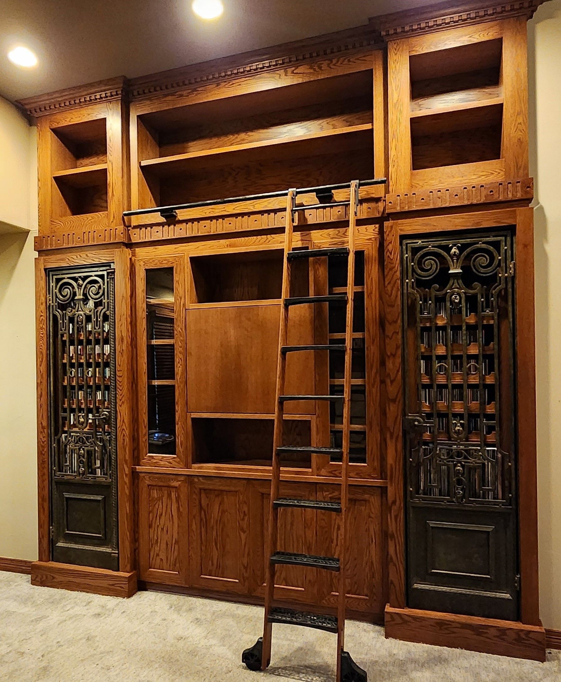 A room with a desk and a bay window