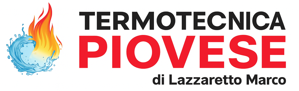 Logo di Termotecnica Piovese: testo in nero e rosso con grafica fiamma/acqua.