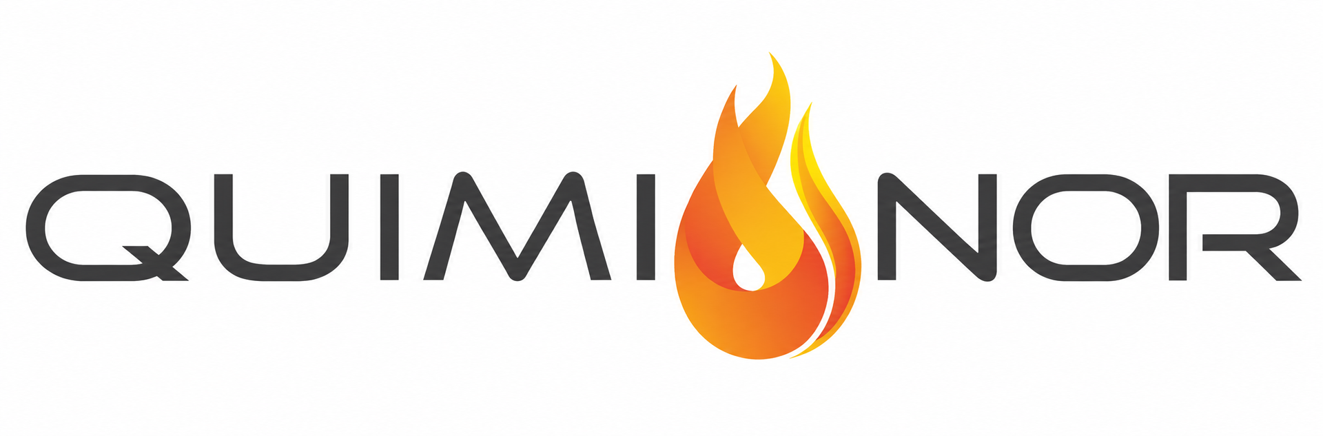 Logotipo de Quiminor en negro y naranja con una “O” en forma de llama.