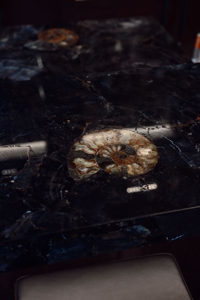 Dark stovetop with a dirty circular burner cover and scattered grease stains