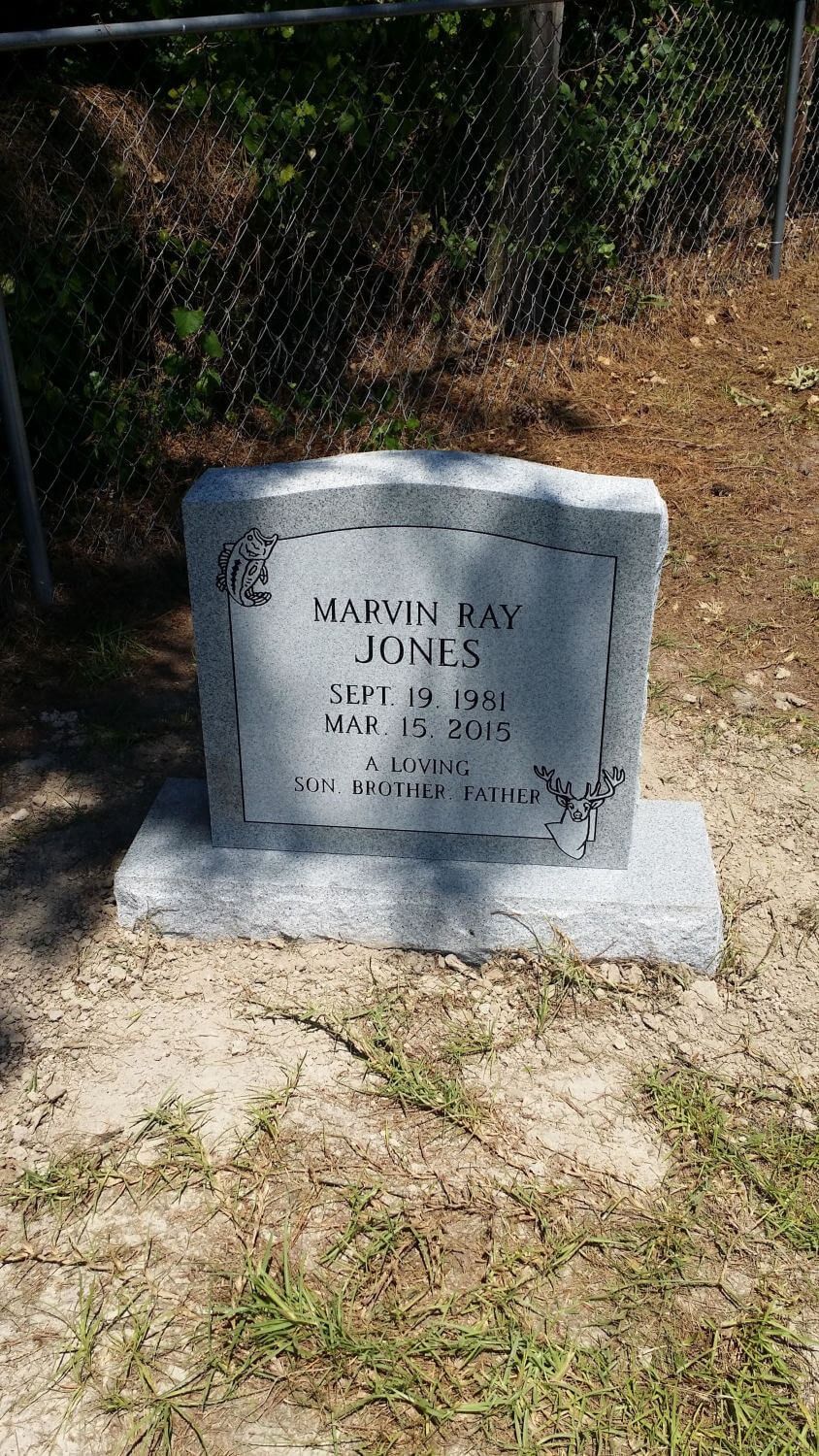 Gray granite headstone for Marvin Ray Jones; birth Sep 9, 1941, death Mar 13, 2023.
