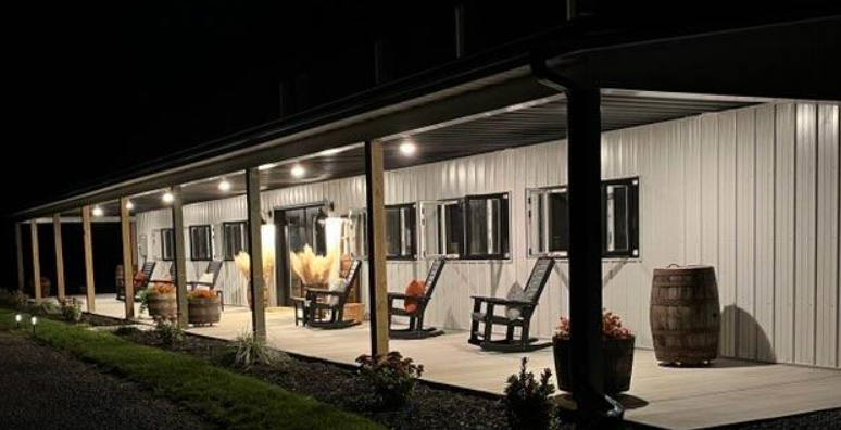 metal roofing on pole barn porch