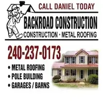 An advertisement for backroad construction with a picture of a house