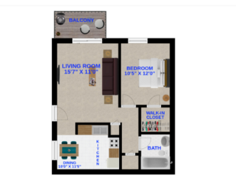 Floor Plan: 1 Bed · 1 Bath · 650 SQ. FT.