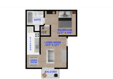 Floor Plan: Studio · 1 Bath · 450 SQ. FT.