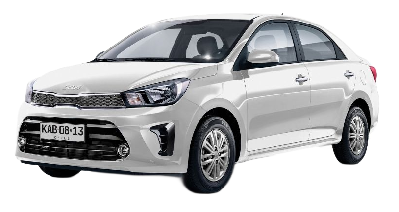 Un sedán Kia blanco estacionado al aire libre.