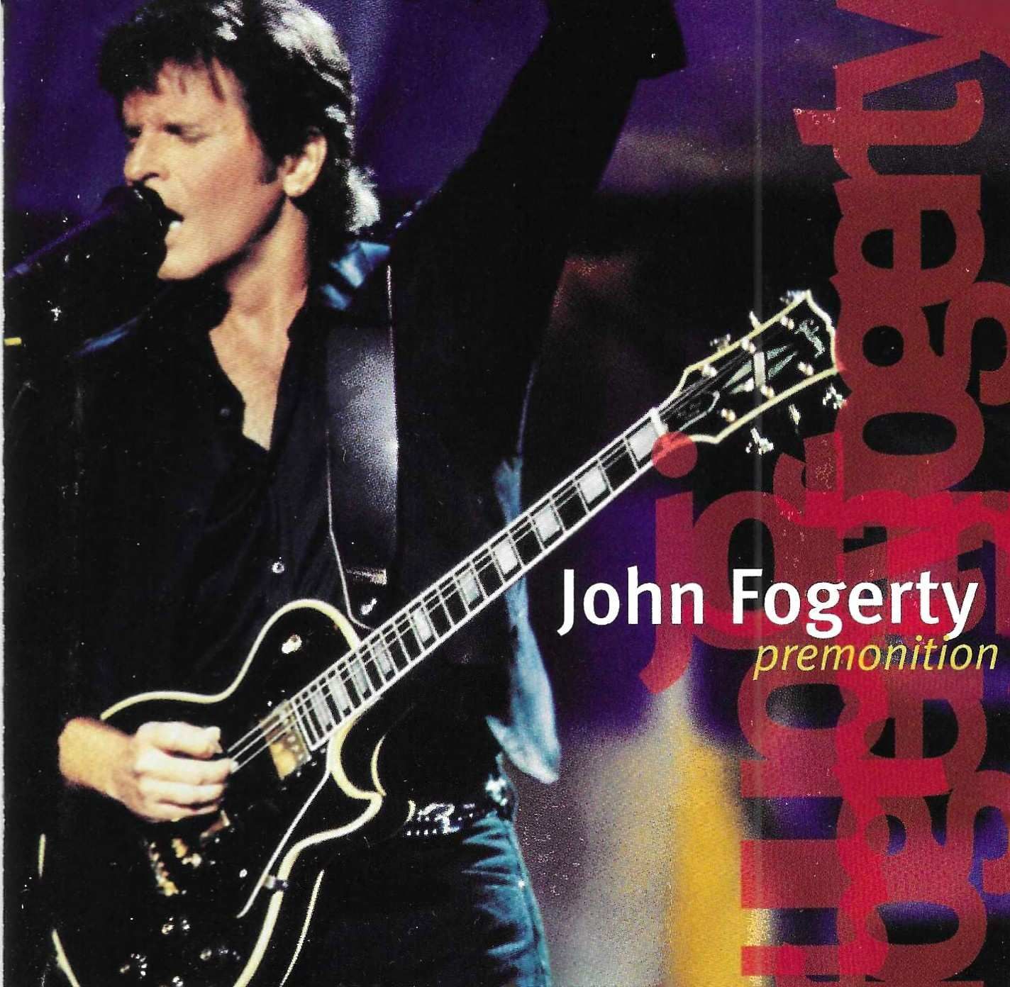 John Fogerty playing guitar on stage; album cover for