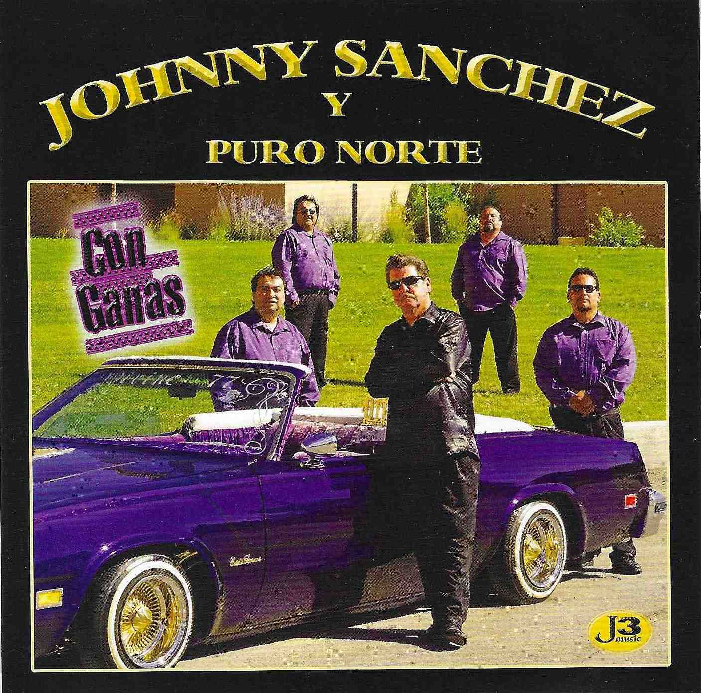 Album cover: Johnny Sanchez & Puro Norte with purple car and band members wearing purple.