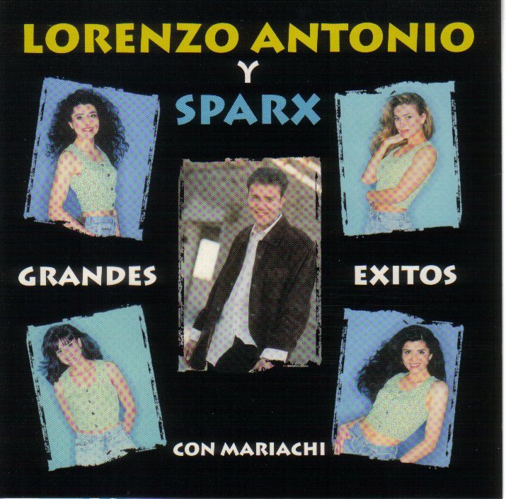 Album cover: Lorenzo Antonio and Sparx. Center features a man, surrounded by four women, all with blue background and text