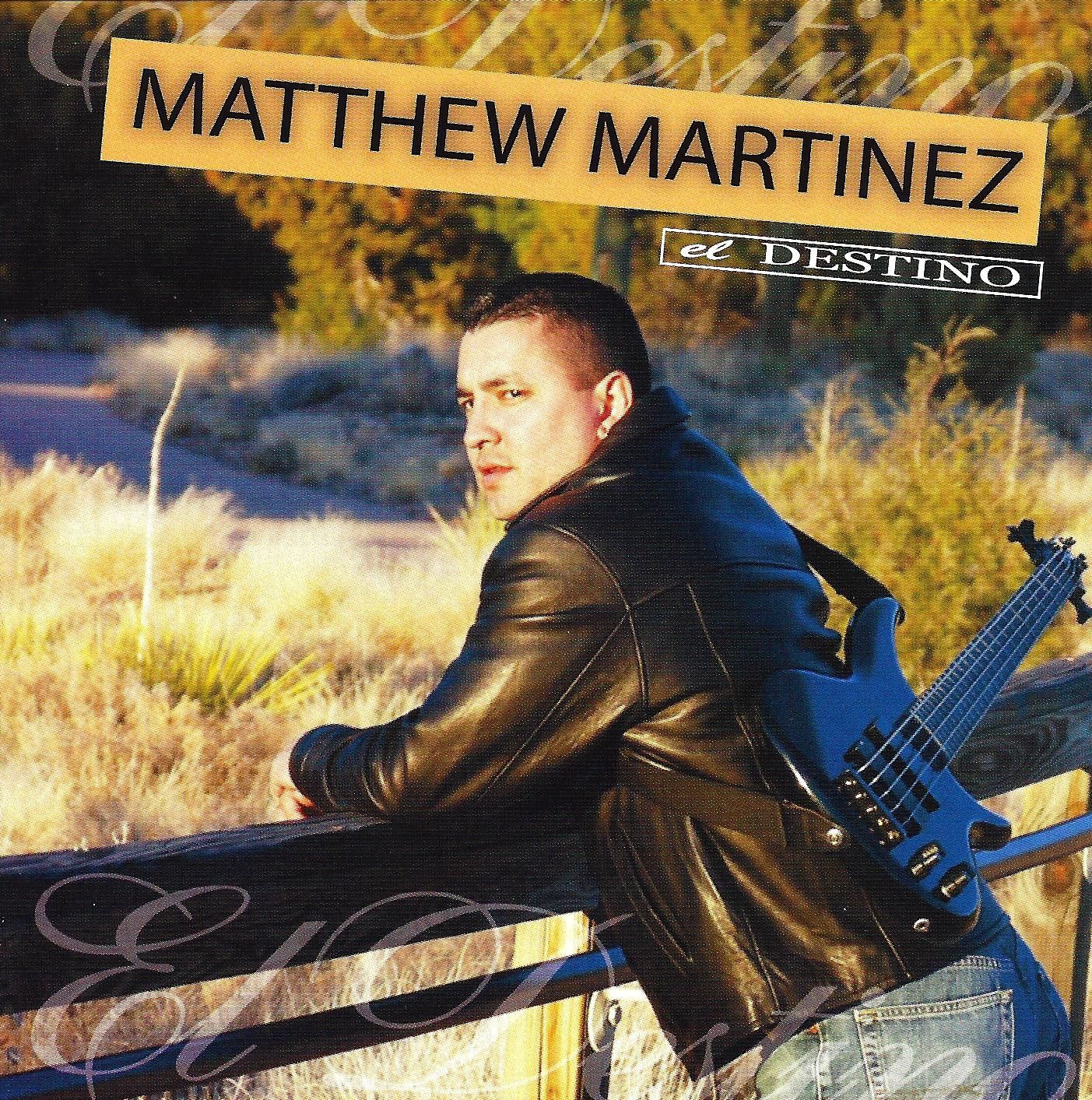 Matthew Martinez album cover: man with a bass guitar, outdoors. He wears a leather jacket, looking over his shoulder. The title