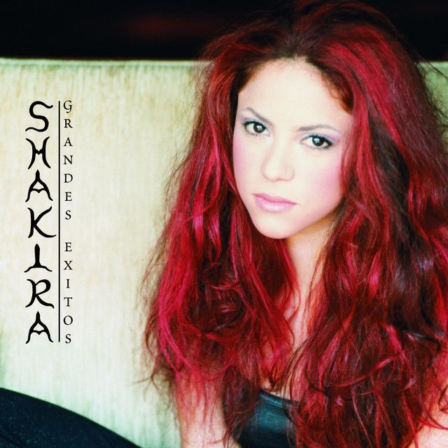Shakira album cover: Singer with red hair and a neutral expression. Text reads