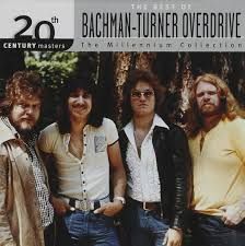 Album cover of Bachman-Turner Overdrive, featuring four men in 70s attire. The title is