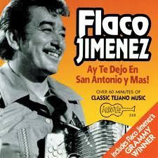 Album cover of Flaco Jimenez, a man with a warm smile, playing an accordion. The title reads