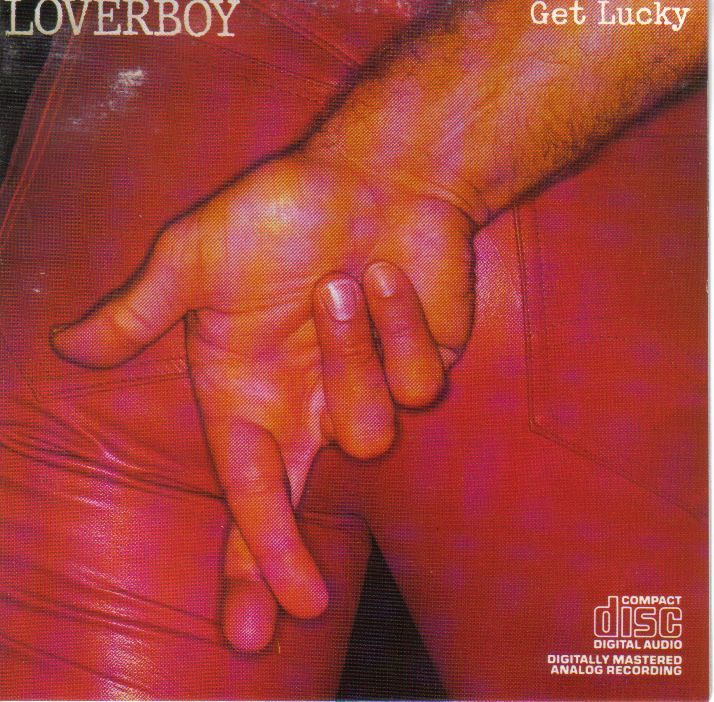 Loverboy album cover: A crossed-finger hand over red leather pants, with the album title