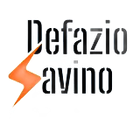 Logo per Defazio Avino con testo nero e un fulmine arancione su sfondo azzurro.