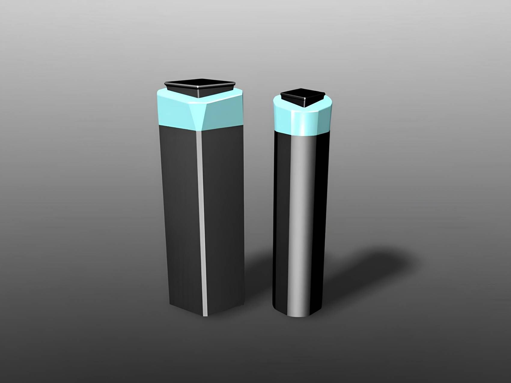 Raffigurazione rendering di flaconi e tappi flip-top di design