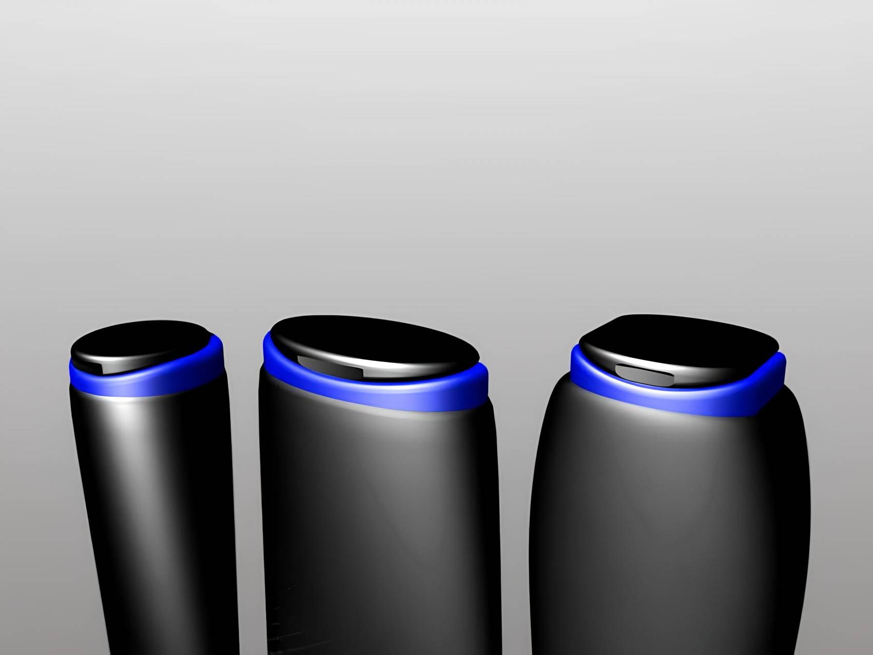 Raffigurazione rendering di tappi flip-top e flaconi di design