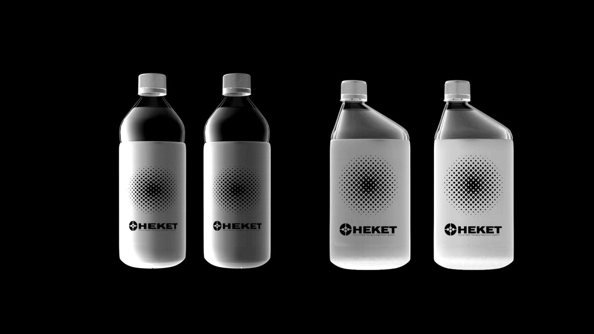 Bottiglie riutilizzabili con varianti dedicate a prodotti alimentari e chimici, mantenuti separati.
