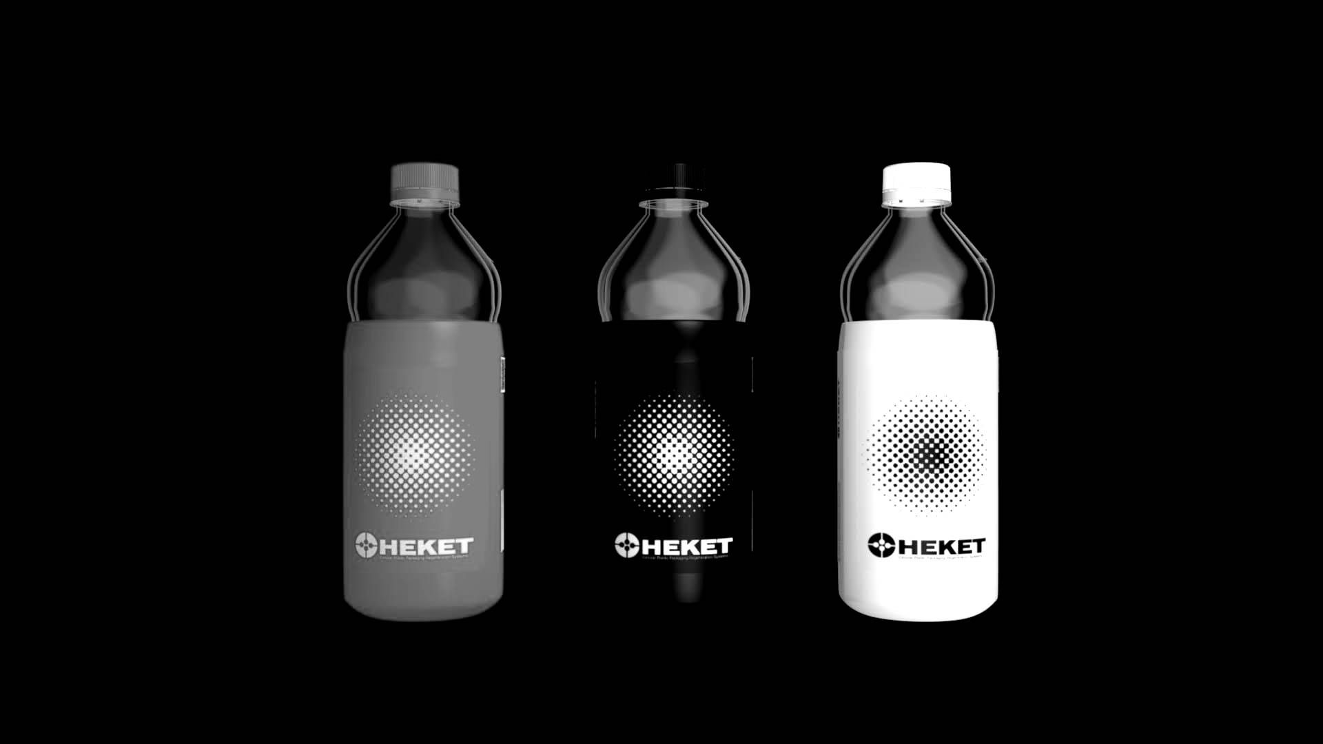 Reusable PET bottle with color-coded cover indicating product type.
