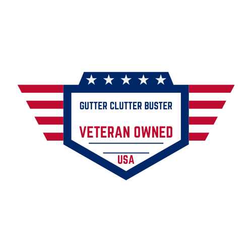 The logo for gutter clutter buster is a veteran owned company in the usa.