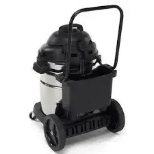 A vacuum cleaner with wheels and a handle on a white background.