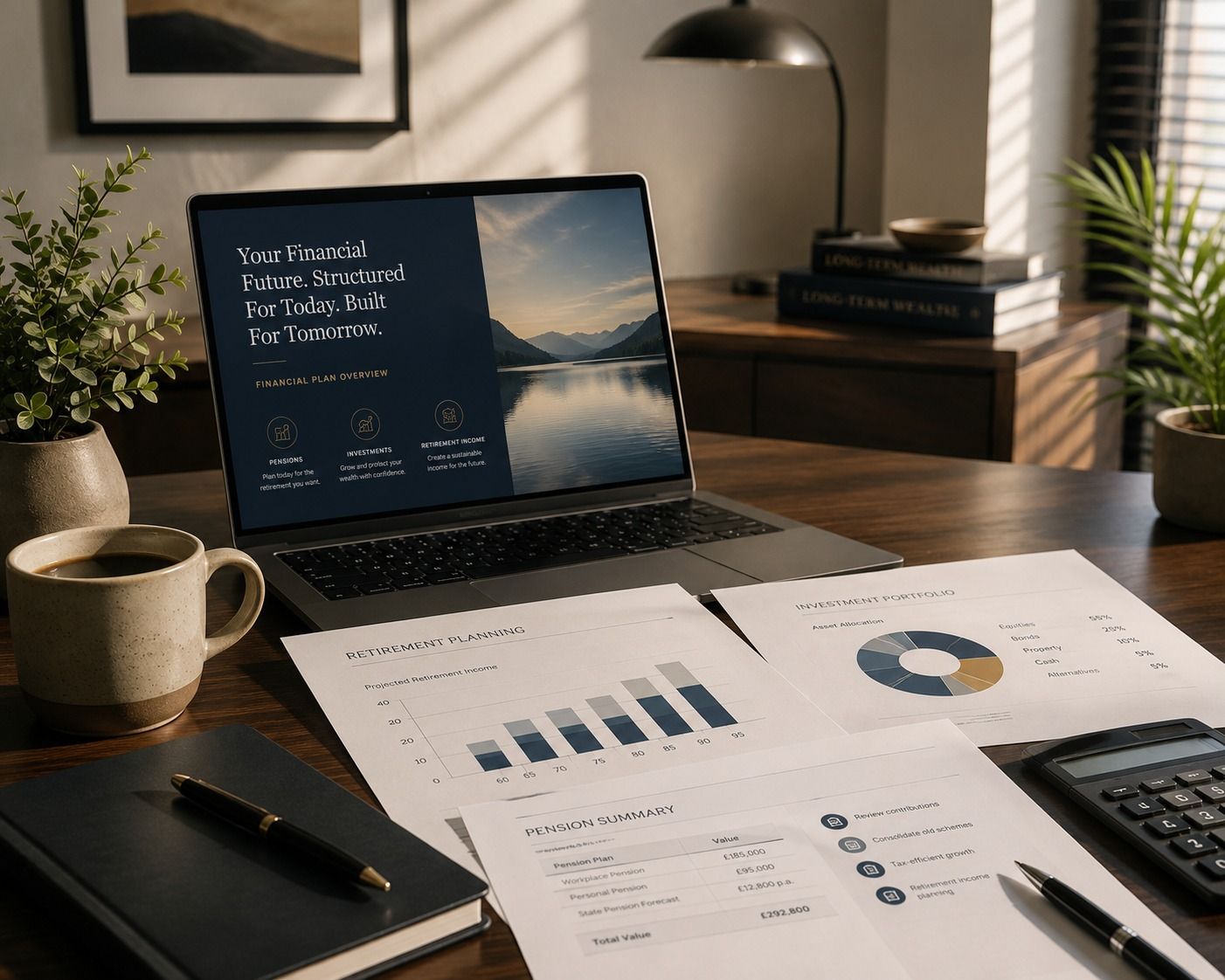 Glasgow financial planning meeting with pension, investment and retirement documents
