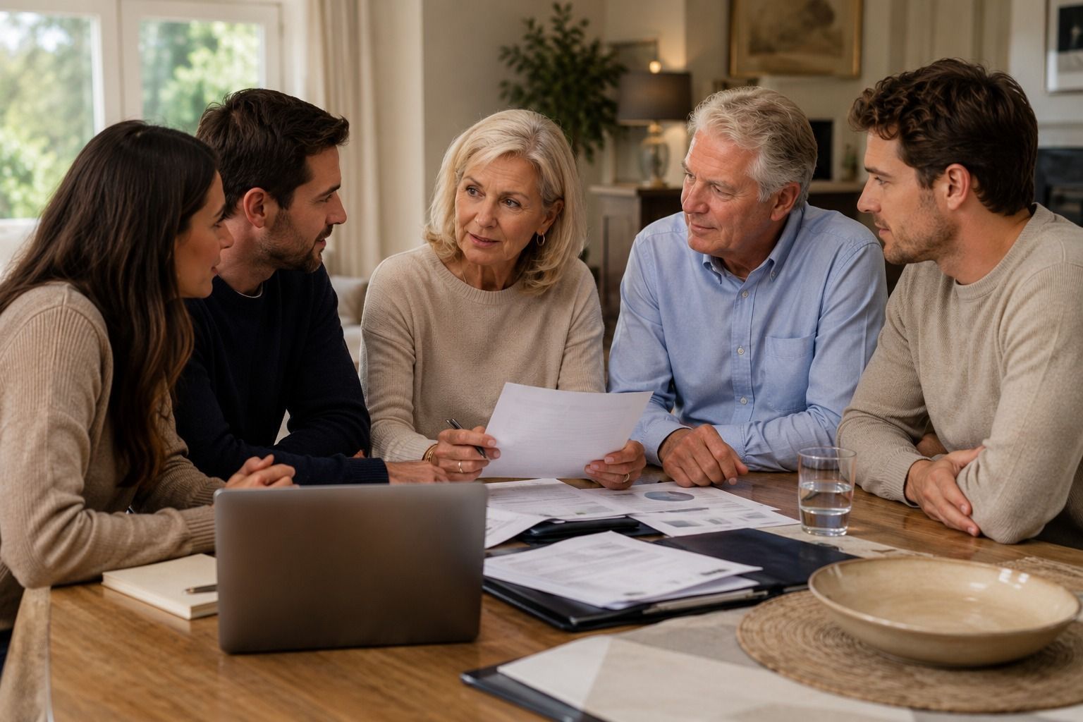 Family discussing inheritance tax and pension planning across generations